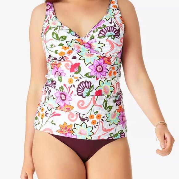 💖Host Pick💖Anne Cole 2 Piece Tankini Underwire Adjustable Straps Floral Sz 16 - Picture 13 of 14
